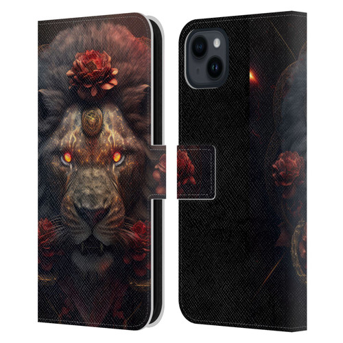 Spacescapes Floral Lions Crimson Pride Leather Book Wallet Case Cover For Apple iPhone 15 Plus