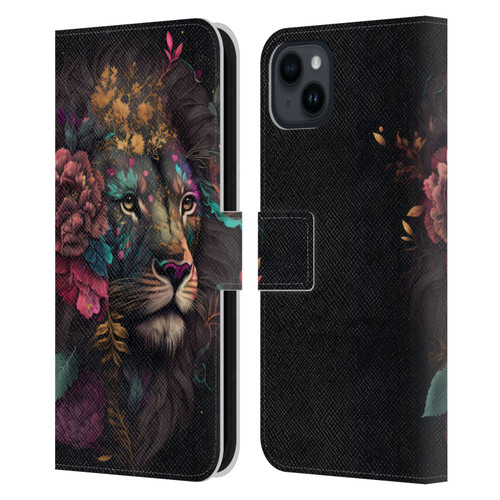 Spacescapes Floral Lions Ethereal Petals Leather Book Wallet Case Cover For Apple iPhone 15 Plus