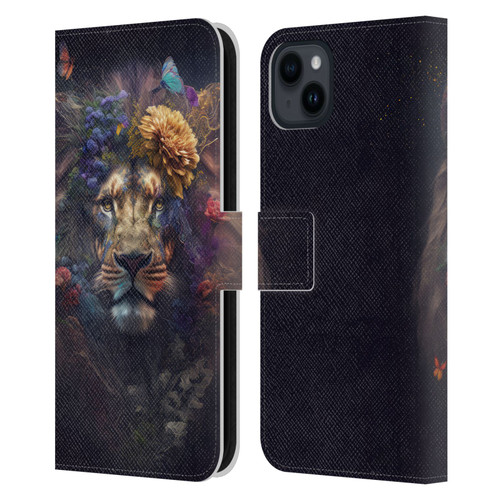 Spacescapes Floral Lions Flowering Pride Leather Book Wallet Case Cover For Apple iPhone 15 Plus