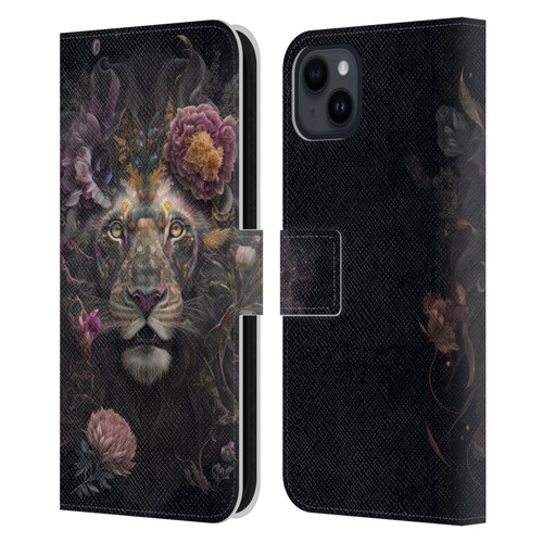 Spacescapes Floral Lions Pride Leather Book Wallet Case Cover For Apple iPhone 15 Plus