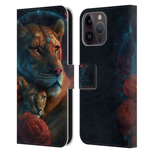 Spacescapes Floral Lions Star Watching Leather Book Wallet Case Cover For Apple iPhone 15 Pro Max