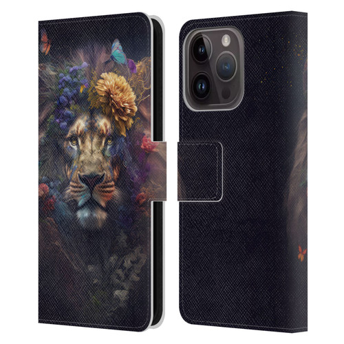 Spacescapes Floral Lions Flowering Pride Leather Book Wallet Case Cover For Apple iPhone 15 Pro