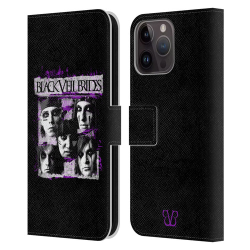 Black Veil Brides Band Art Grunge Faces Leather Book Wallet Case Cover For Apple iPhone 15 Pro Max