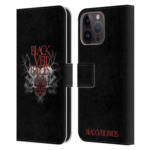 Black Veil Brides Band Art Skull Branches Leather Book Wallet Case Cover For Apple iPhone 15 Pro Max