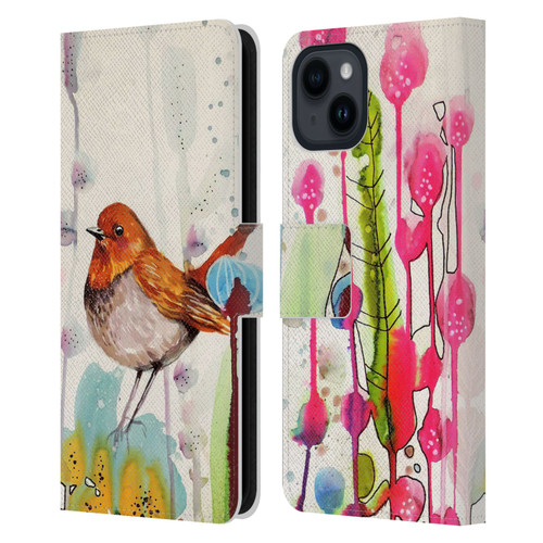 Sylvie Demers Birds 3 Sienna Leather Book Wallet Case Cover For Apple iPhone 15