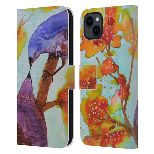 Sylvie Demers Birds 3 Kissing Leather Book Wallet Case Cover For Apple iPhone 15 Plus