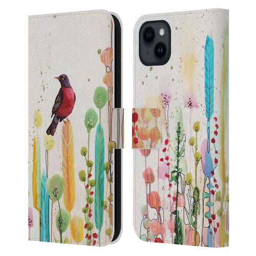 Sylvie Demers Birds 3 Scarlet Leather Book Wallet Case Cover For Apple iPhone 15 Plus