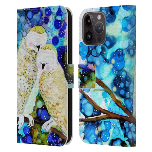 Sylvie Demers Birds 3 Owls Leather Book Wallet Case Cover For Apple iPhone 15 Pro Max