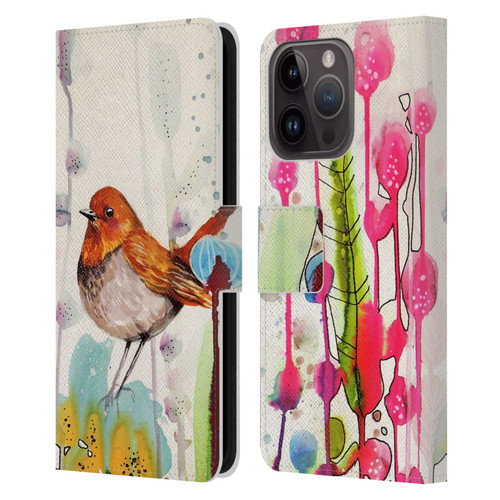 Sylvie Demers Birds 3 Sienna Leather Book Wallet Case Cover For Apple iPhone 15 Pro
