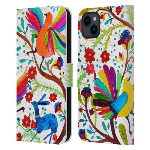 Sylvie Demers Floral Rainbow Wings Leather Book Wallet Case Cover For Apple iPhone 15 Plus