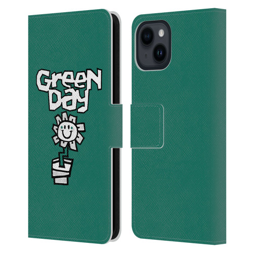 Green Day Graphics Flower Leather Book Wallet Case Cover For Apple iPhone 15