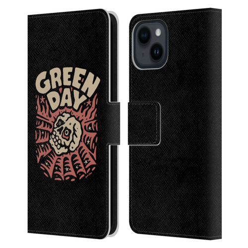 Green Day Graphics Skull Spider Leather Book Wallet Case Cover For Apple iPhone 15