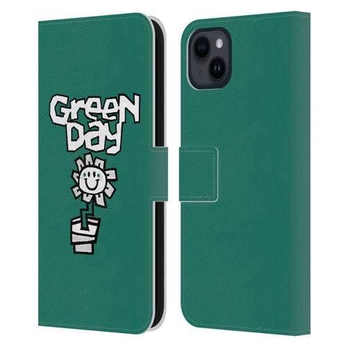 Green Day Graphics Flower Leather Book Wallet Case Cover For Apple iPhone 15 Plus