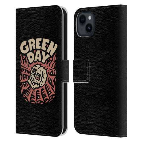 Green Day Graphics Skull Spider Leather Book Wallet Case Cover For Apple iPhone 15 Plus