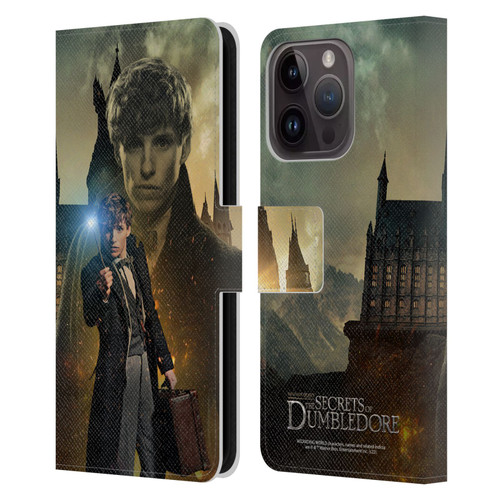 Fantastic Beasts: Secrets of Dumbledore Character Art Newt Scamander Leather Book Wallet Case Cover For Apple iPhone 15 Pro