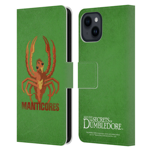 Fantastic Beasts: Secrets of Dumbledore Graphic Badges Manticores Leather Book Wallet Case Cover For Apple iPhone 15