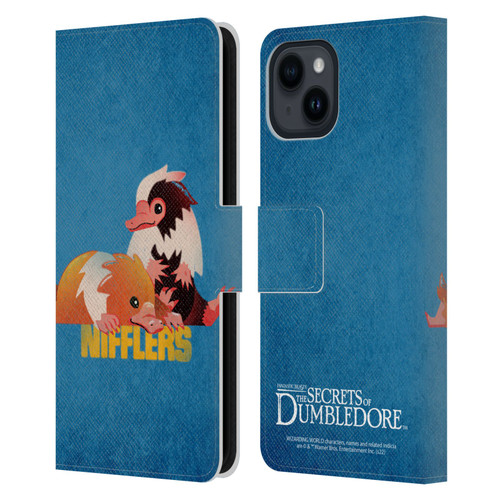 Fantastic Beasts: Secrets of Dumbledore Graphic Badges Nifflers Leather Book Wallet Case Cover For Apple iPhone 15