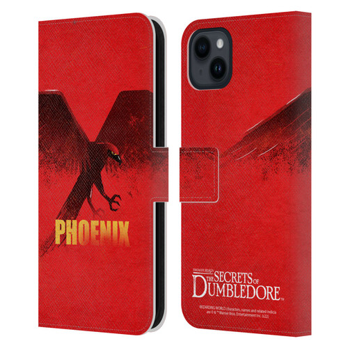 Fantastic Beasts: Secrets of Dumbledore Graphic Badges Phoenix Leather Book Wallet Case Cover For Apple iPhone 15 Plus