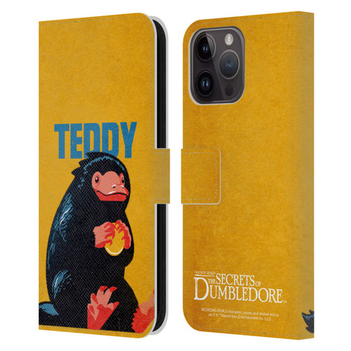 Fantastic Beasts: Secrets of Dumbledore Graphic Badges Teddy Leather Book Wallet Case Cover For Apple iPhone 15 Pro Max