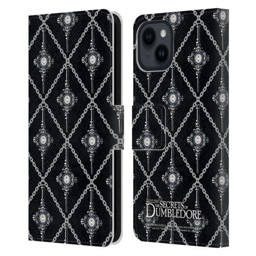 Fantastic Beasts: Secrets of Dumbledore Graphics Blood Troth Pattern Leather Book Wallet Case Cover For Apple iPhone 15