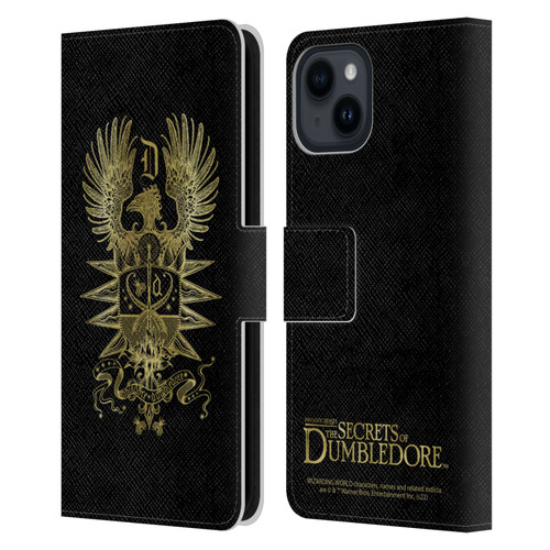 Fantastic Beasts: Secrets of Dumbledore Graphics Dumbledore's Crest Leather Book Wallet Case Cover For Apple iPhone 15