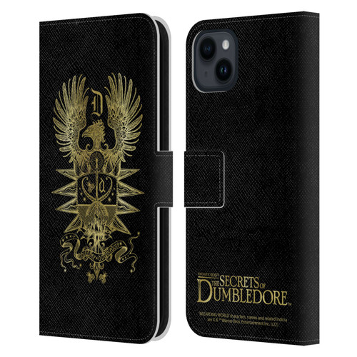 Fantastic Beasts: Secrets of Dumbledore Graphics Dumbledore's Crest Leather Book Wallet Case Cover For Apple iPhone 15 Plus
