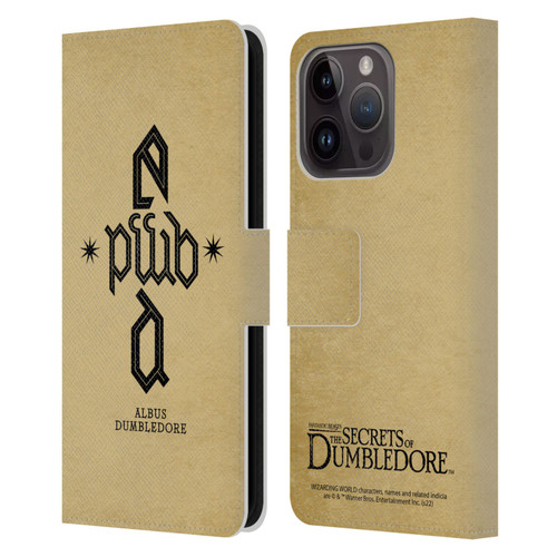 Fantastic Beasts: Secrets of Dumbledore Graphics Dumbledore's Monogram Leather Book Wallet Case Cover For Apple iPhone 15 Pro