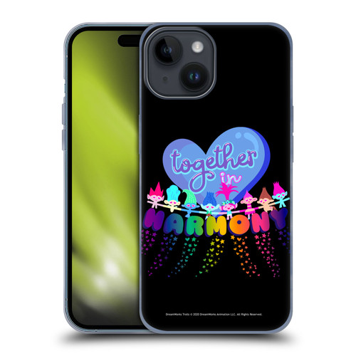 Trolls World Tour Rainbow Bffs Together In Harmony Soft Gel Case for Apple iPhone 15
