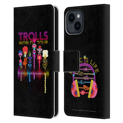Trolls World Tour Key Art Artwork Leather Book Wallet Case Cover For Apple iPhone 15