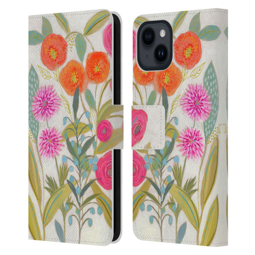 Suzanne Allard Floral Art Joyful Garden Plants Leather Book Wallet Case Cover For Apple iPhone 15