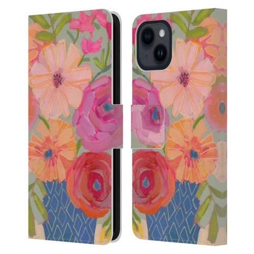 Suzanne Allard Floral Graphics Blue Diamond Leather Book Wallet Case Cover For Apple iPhone 15