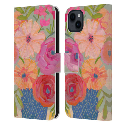 Suzanne Allard Floral Graphics Blue Diamond Leather Book Wallet Case Cover For Apple iPhone 15 Plus