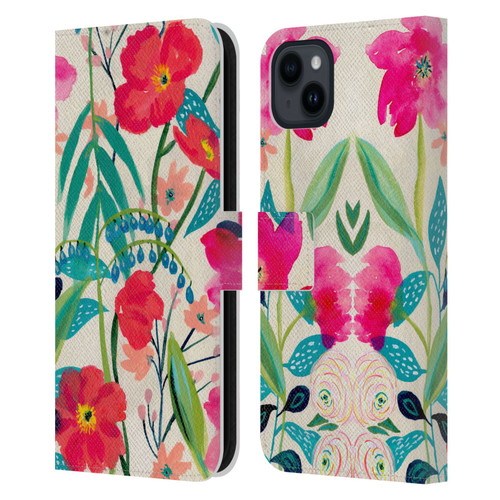 Suzanne Allard Floral Graphics Garden Party Leather Book Wallet Case Cover For Apple iPhone 15 Plus