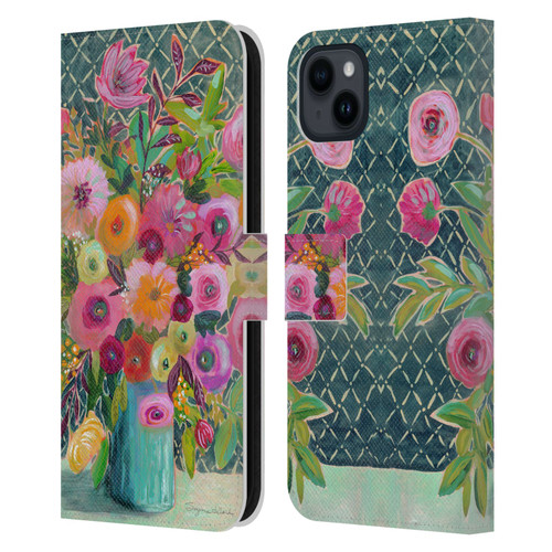 Suzanne Allard Floral Graphics Hope Springs Leather Book Wallet Case Cover For Apple iPhone 15 Plus