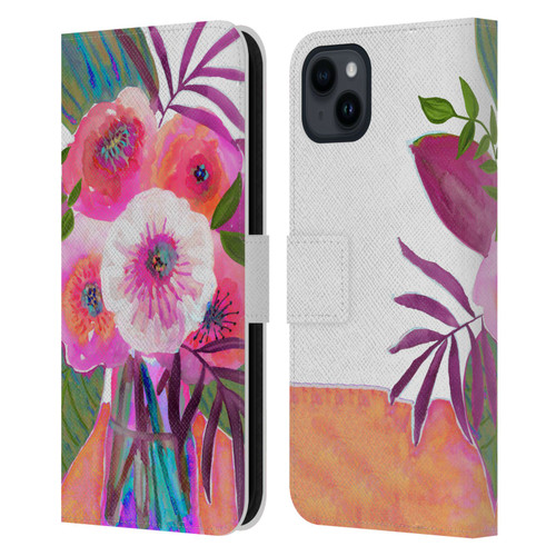 Suzanne Allard Floral Graphics Sunrise Bouquet Purples Leather Book Wallet Case Cover For Apple iPhone 15 Plus