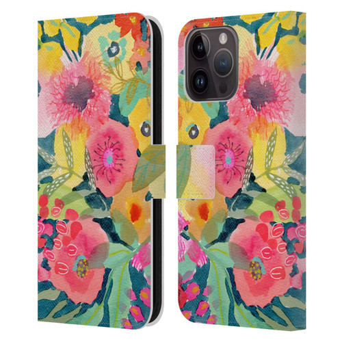 Suzanne Allard Floral Graphics Delightful Leather Book Wallet Case Cover For Apple iPhone 15 Pro Max