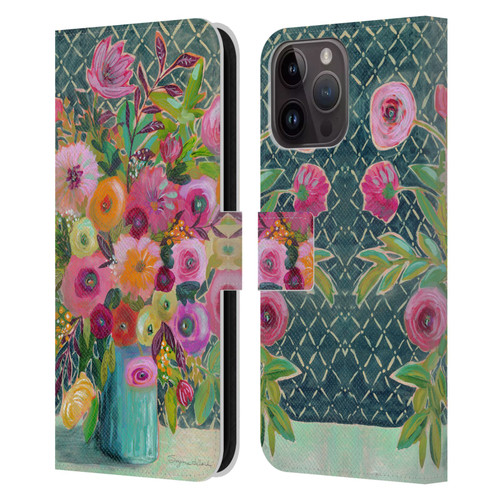 Suzanne Allard Floral Graphics Hope Springs Leather Book Wallet Case Cover For Apple iPhone 15 Pro Max