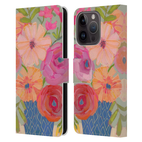 Suzanne Allard Floral Graphics Blue Diamond Leather Book Wallet Case Cover For Apple iPhone 15 Pro