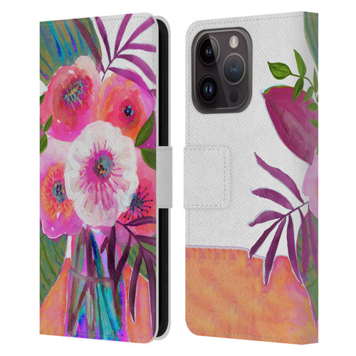 Suzanne Allard Floral Graphics Sunrise Bouquet Purples Leather Book Wallet Case Cover For Apple iPhone 15 Pro