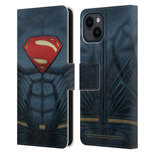Batman V Superman: Dawn of Justice Graphics Superman Costume Leather Book Wallet Case Cover For Apple iPhone 15