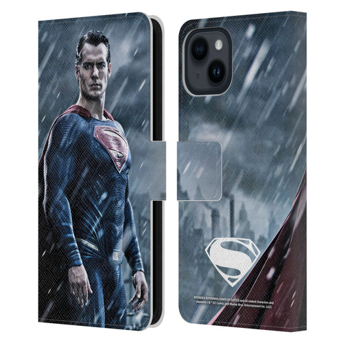 Batman V Superman: Dawn of Justice Graphics Superman Leather Book Wallet Case Cover For Apple iPhone 15