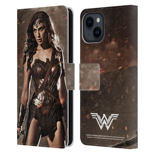 Batman V Superman: Dawn of Justice Graphics Wonder Woman Leather Book Wallet Case Cover For Apple iPhone 15