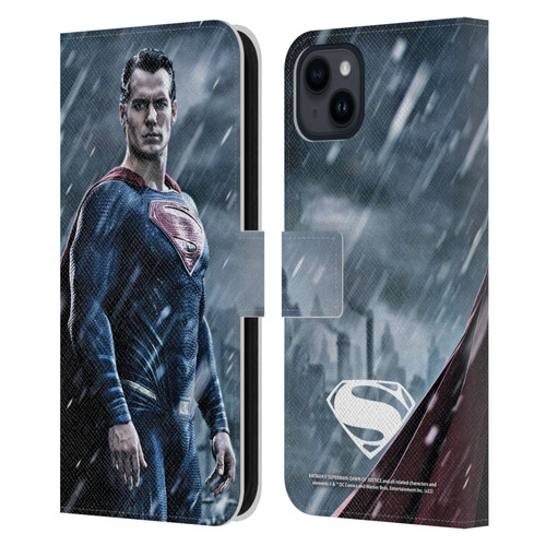Batman V Superman: Dawn of Justice Graphics Superman Leather Book Wallet Case Cover For Apple iPhone 15 Plus