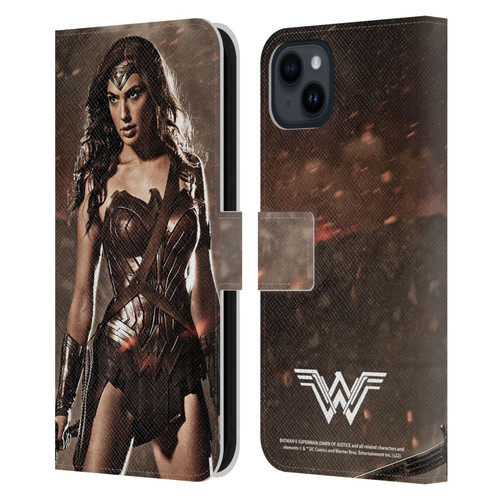 Batman V Superman: Dawn of Justice Graphics Wonder Woman Leather Book Wallet Case Cover For Apple iPhone 15 Plus