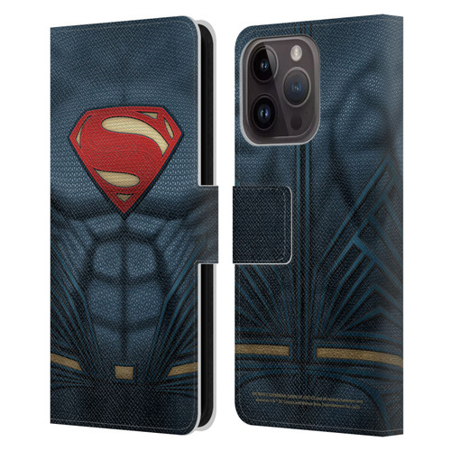 Batman V Superman: Dawn of Justice Graphics Superman Costume Leather Book Wallet Case Cover For Apple iPhone 15 Pro