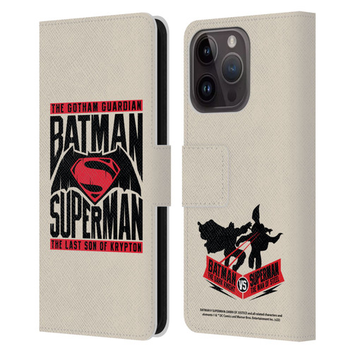 Batman V Superman: Dawn of Justice Graphics Typography Leather Book Wallet Case Cover For Apple iPhone 15 Pro