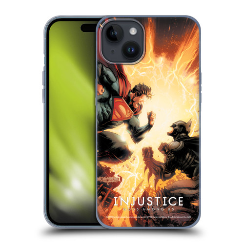 Injustice Gods Among Us Key Art Battle Soft Gel Case for Apple iPhone 15 Plus