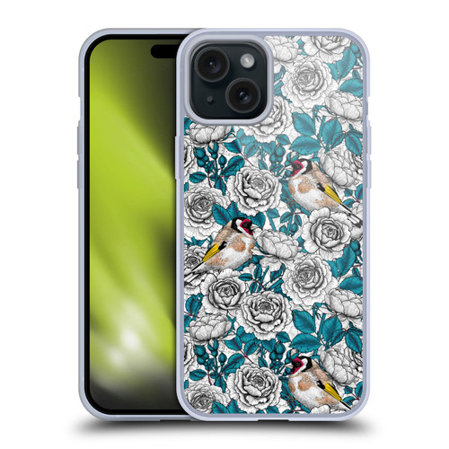 Katerina Kirilova Floral Patterns White Rose & Birds Soft Gel Case for Apple iPhone 15 Plus