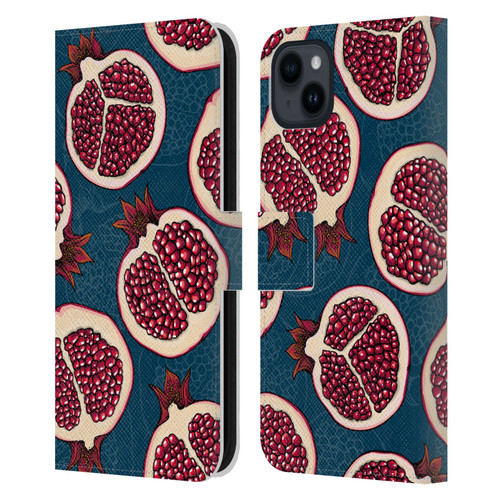 Katerina Kirilova Fruits & Foliage Patterns Pomegranate Slices Leather Book Wallet Case Cover For Apple iPhone 15 Plus