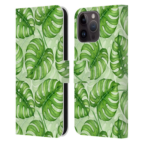 Katerina Kirilova Fruits & Foliage Patterns Monstera Leather Book Wallet Case Cover For Apple iPhone 15 Pro Max